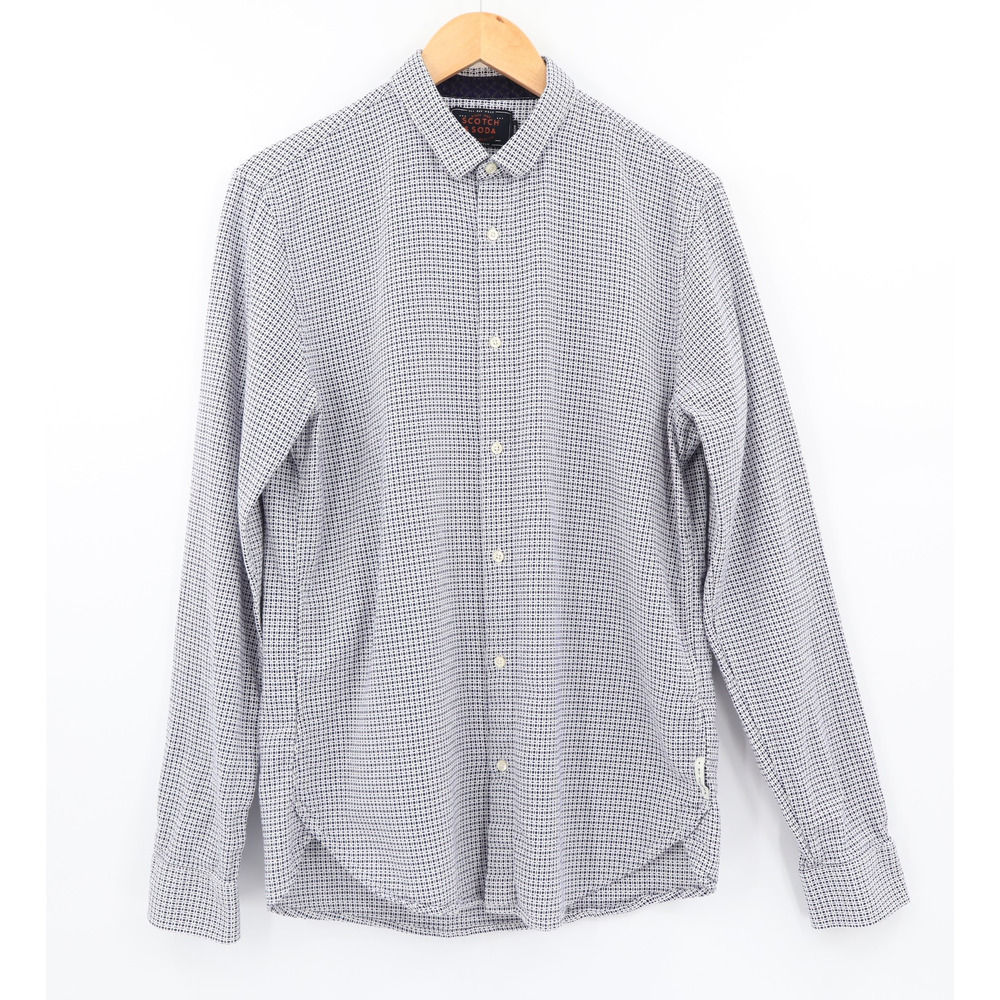 Scotch & Soda Men's Long Sleeve Button Down Shirt White With Blue Print Sz L